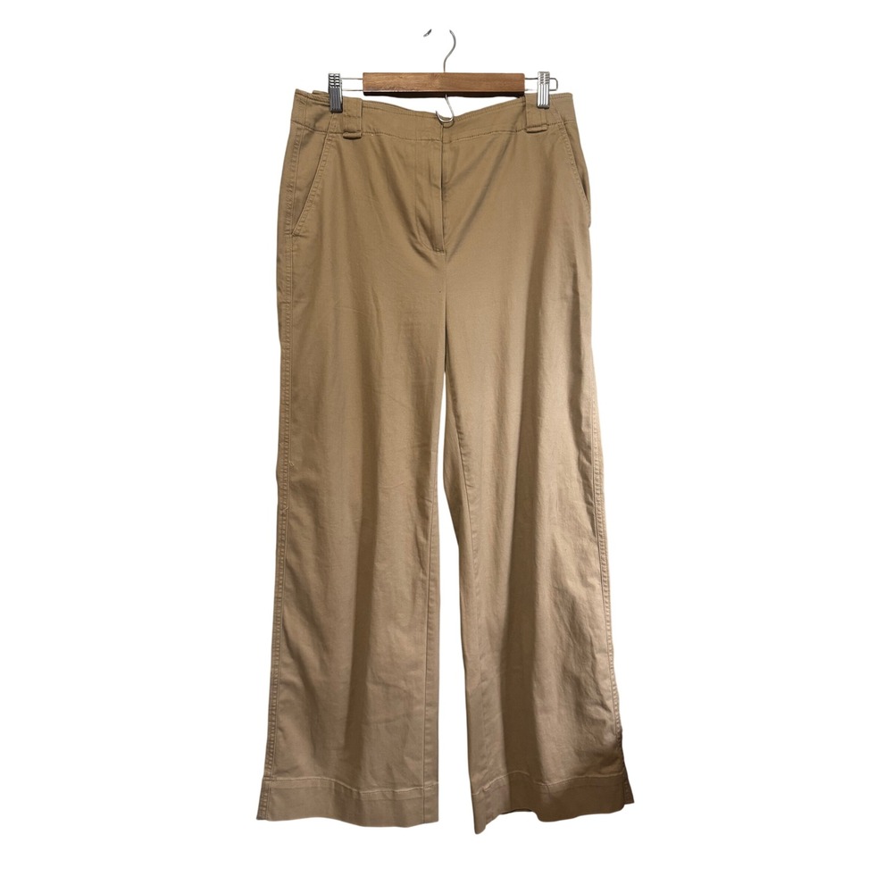 J. Crew Wide Leg Chino Pants Womens 8 Khaki Tan Excellent High Rise Cotton Blend - Picture 2 of 7